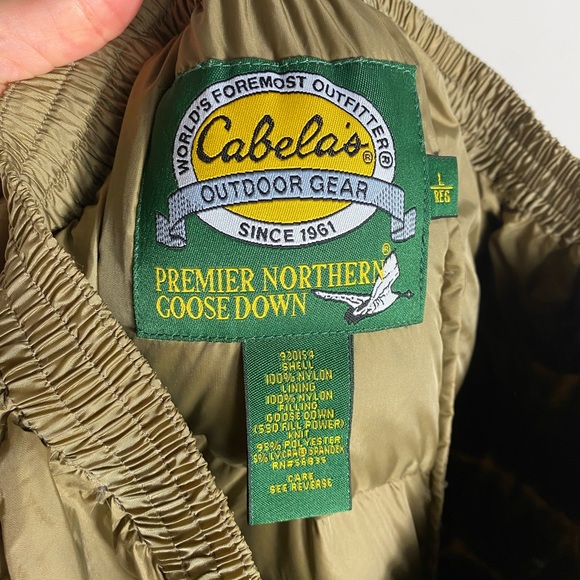 CABELA’S Vintage Duck Down Insulated Zip Fly Quilted Hunting Pants Base Layer L - Picture 9 of 9